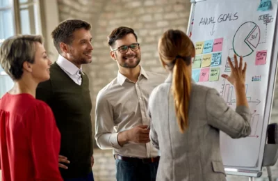 pessoas de negocios reunidas com ideias e projeto de negocios e plano de ação