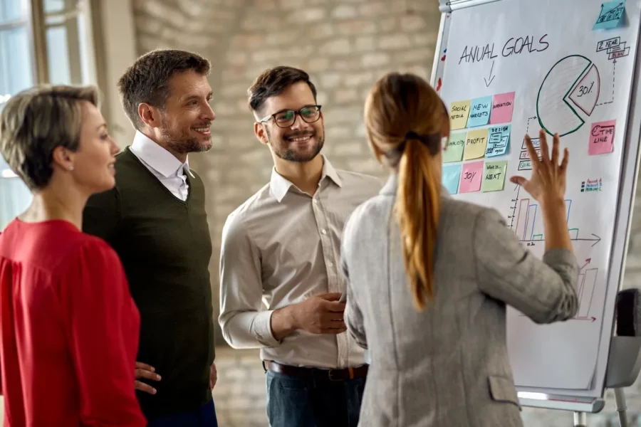 pessoas de negocios reunidas com ideias e projeto de negocios e plano de ação