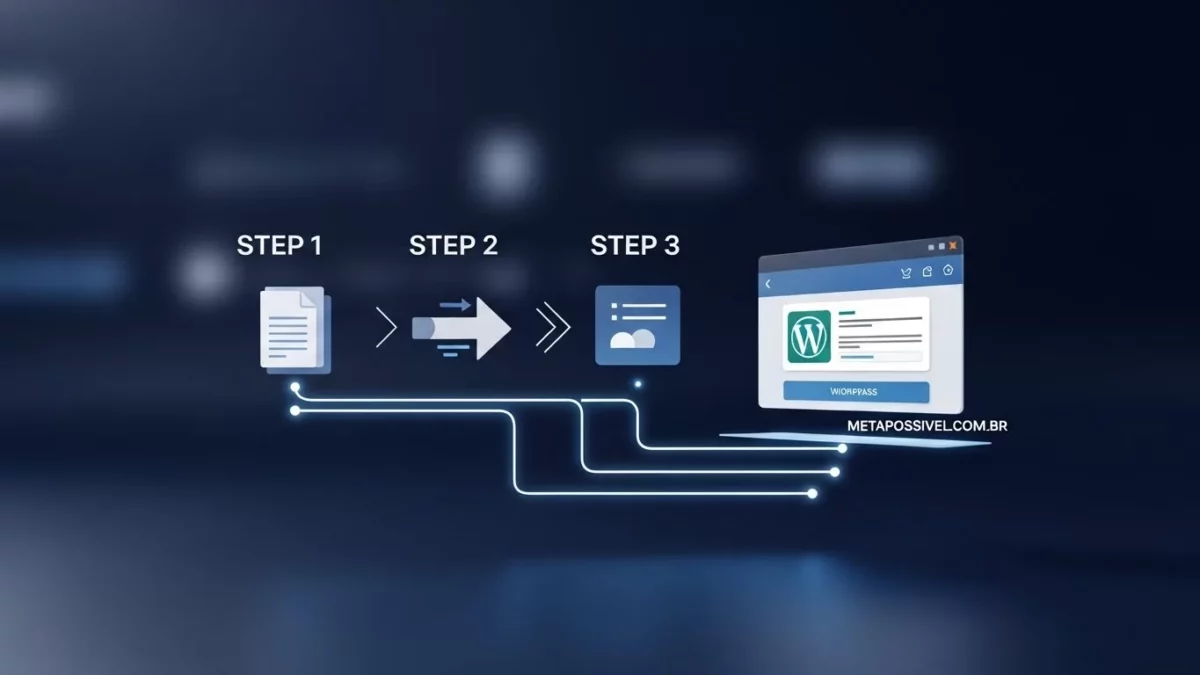 Ferramentas de Automação para Iniciantes: Guia Completo 2026 (Make vs n8n) 3 Captura de tela estilizada mostrando um fluxo passo a passo do Google Sheets para WordPress utilizando ferramentas de automação para iniciantes