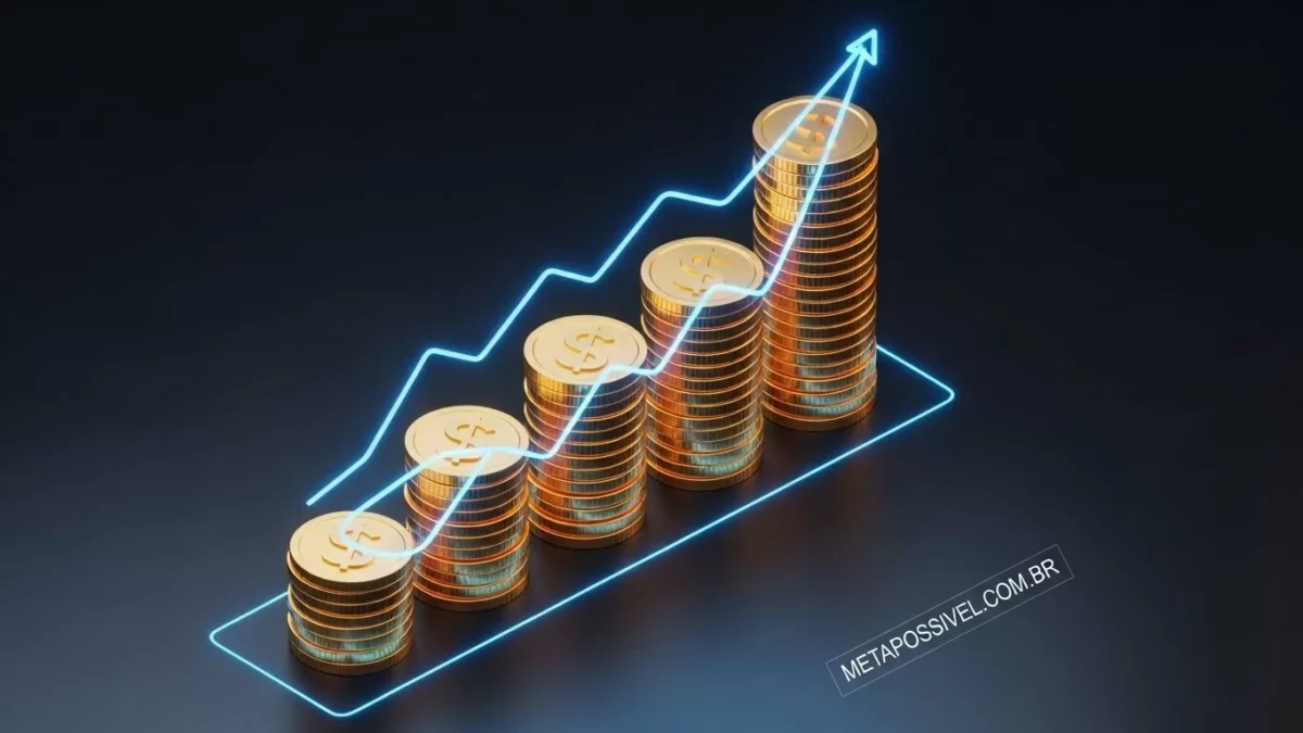 Como Vender Produtos Low Ticket no Automático em 2026 - Passo a Passo Completo 1 Gráfico ascendente 3D ilustrando o crescimento de escala ao aplicar a estratégia de como vender produtos low ticket com lucro