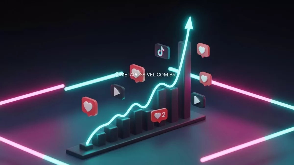 Gráfico de linha ascendente demonstrando o crescimento exponencial de um perfil que aplica Estratégias para TikTok focadas em retenção.