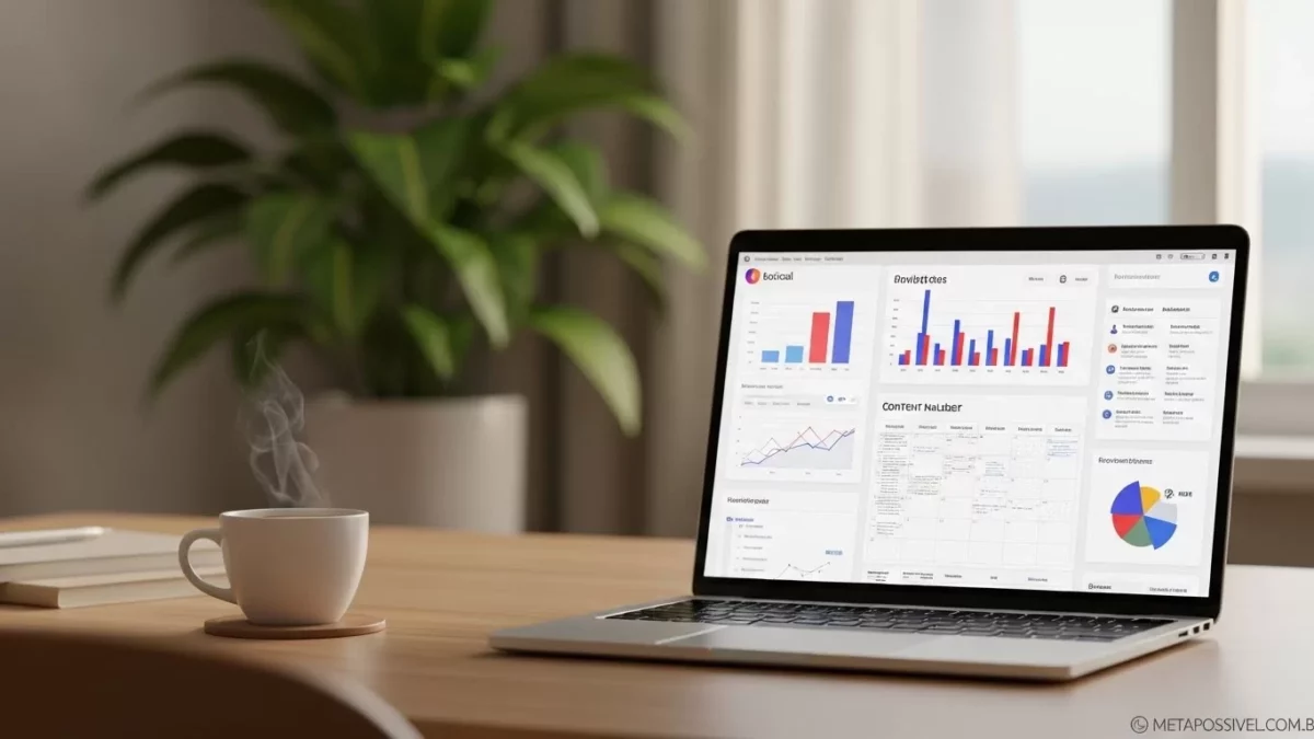 Como Ser um Social Media de Sucesso e Ganhar Dinheiro em 2026! (Do Zero ao Profissional) 1 Pessoa trabalhando em home office com notebook e planejador de redes sociais, representando como ser um social media de sucesso